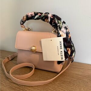 Anne Klein Dusty Pink Mini Bag with Colorful Floral Scarf, NWT